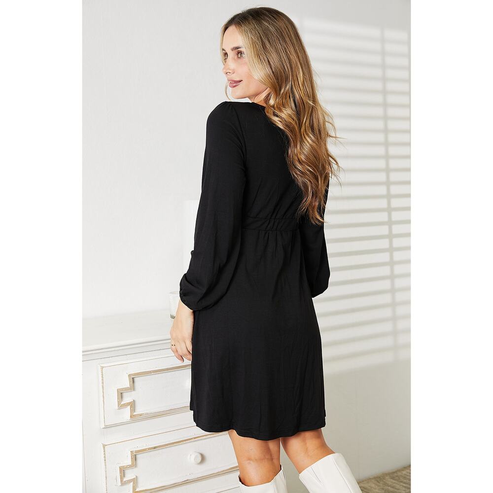 DOUBLE TAKE Black Scoop Neck Empire Waist Long Sleeve Dress Plus - Picture 7 of 8